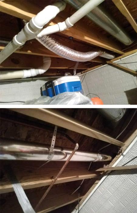 Before and After: dangerous foil duct to a code compliant rigid duct.
