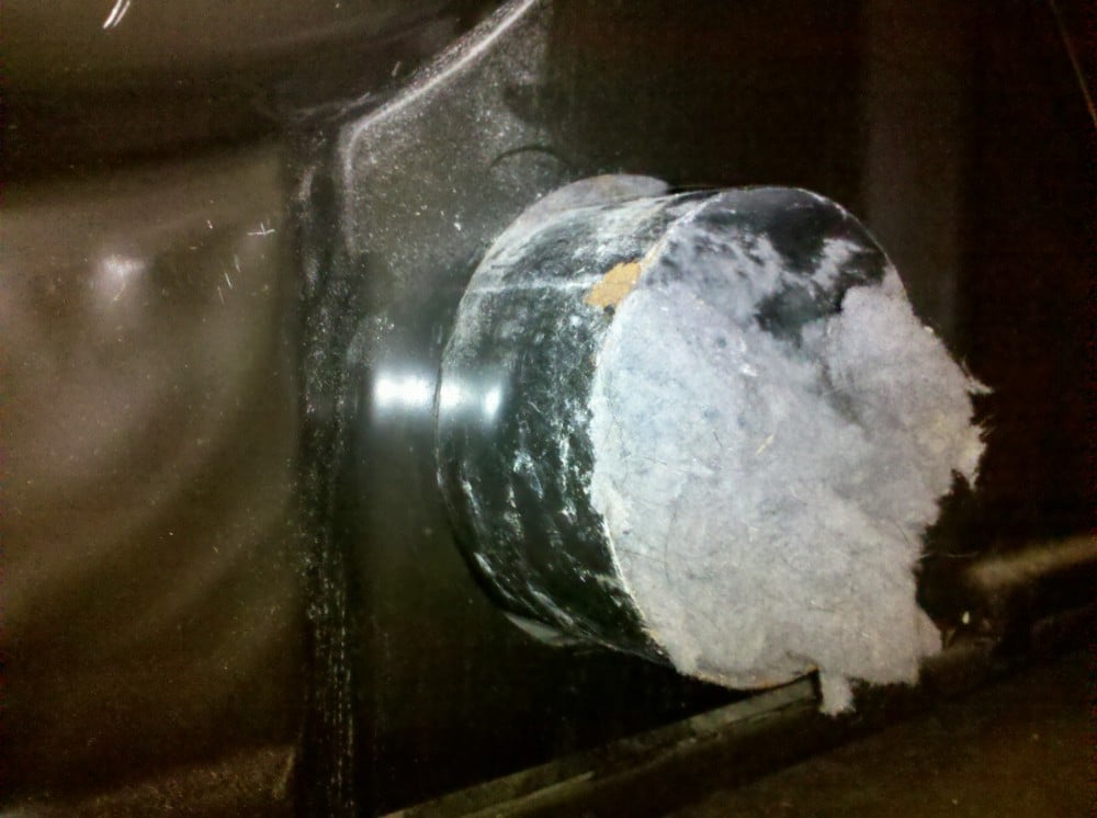 Build-up of lint in exhaust duct of clothes dryer in Detroit.