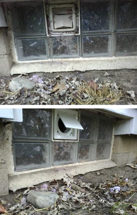 Old cover replaced with a new pest resistant dryer vent cover