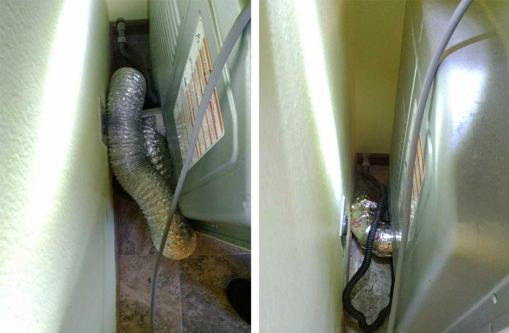 Before and After: foil materials like this encourage clogs by collecting lint and debris in the ridges and all the twists and turns.