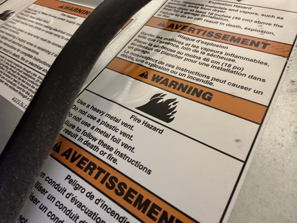 Warning Label on Clothes Dryer