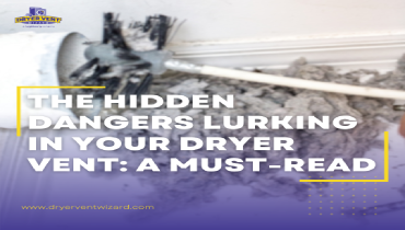 A picture of someone brushing lint out of their dryer vent with the text 